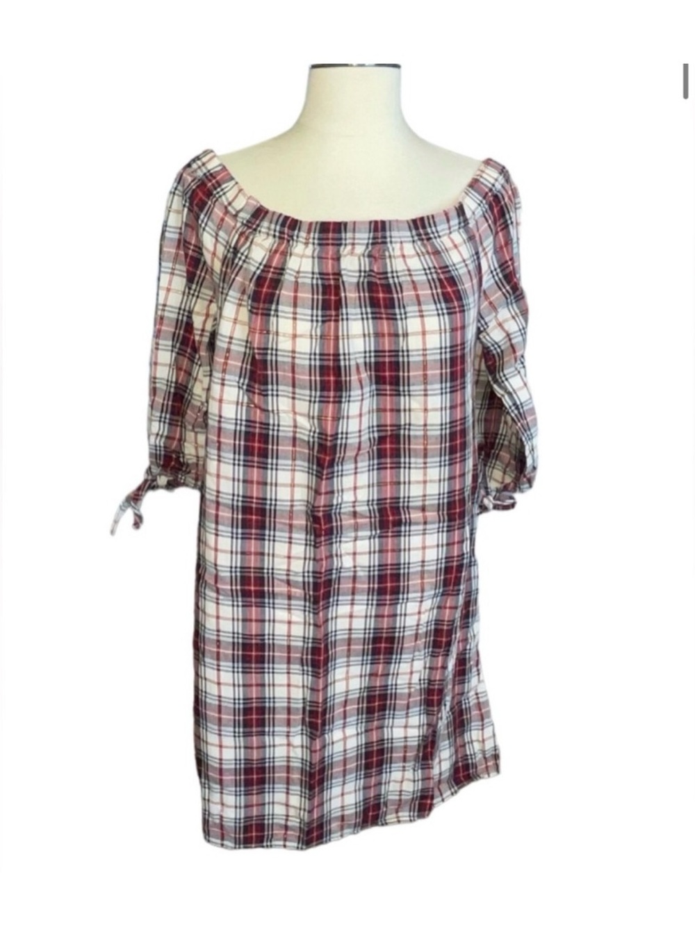 Charming Charlie Red and White Plaid Strapless Dress